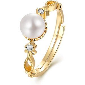Swjewel 925 Sterling Silver Pearl Ring Gold Plated Hollow Design 6mm-6MMA-G
